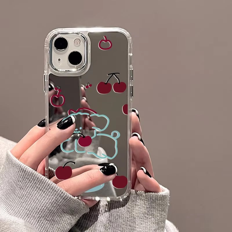 Luxury Apple iPhone Case, MagSafe Compatible, Camera Lens and Screen Protection, Ultra Thin, Shockproof, Magnetic, Full All Around Protection, Cherry Bow Mirror Cover