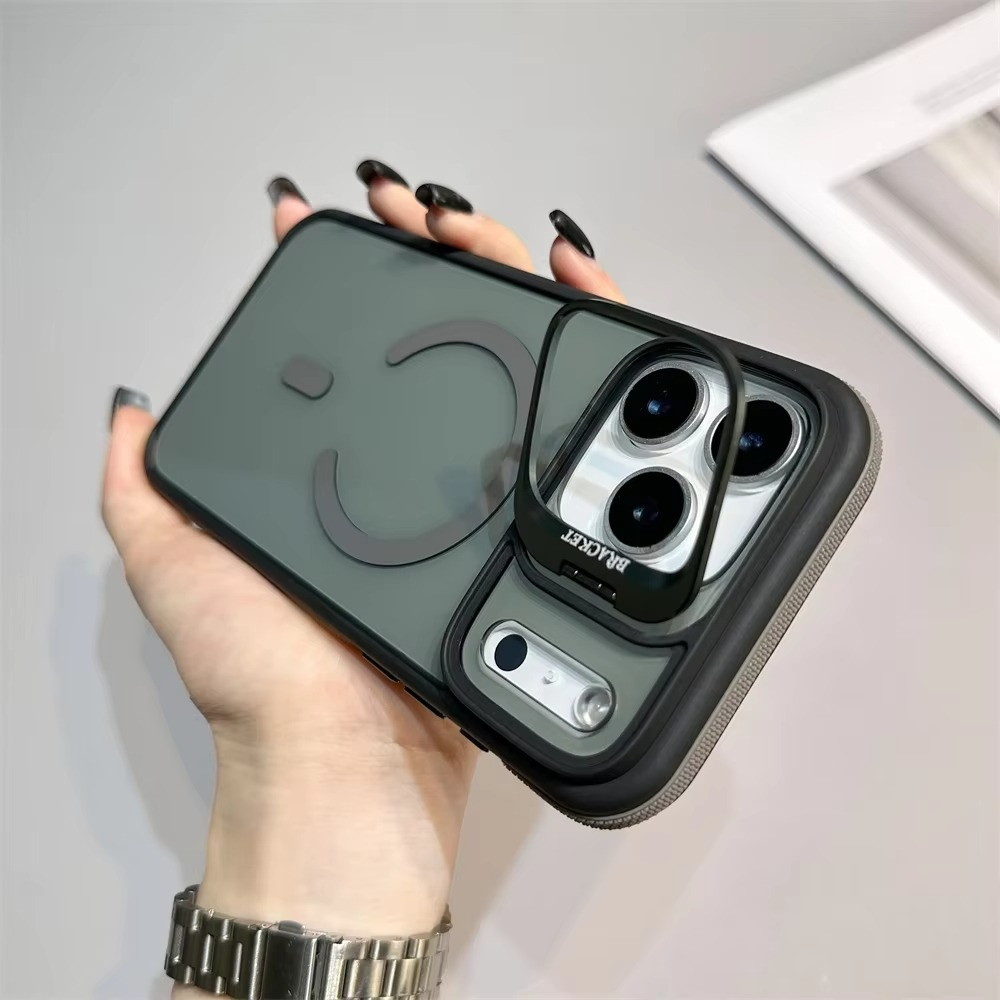 Luxury Matte Transparent iPhone Case – MagSafe Compatible Magnetic Cover with Built-in Kickstand, Shockproof Protection and Camera Lens Guard