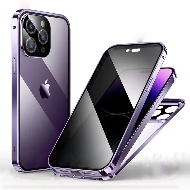 Premium Apple iPhone Case, MagSafe Compatible, Camera Lens & Screen Protection, Ultra Thin, Shockproof, Magnetic Full All Around Cover – Double Glass Anti-Peep Privacy Case with Magnetic Adsorption & Lens Protection