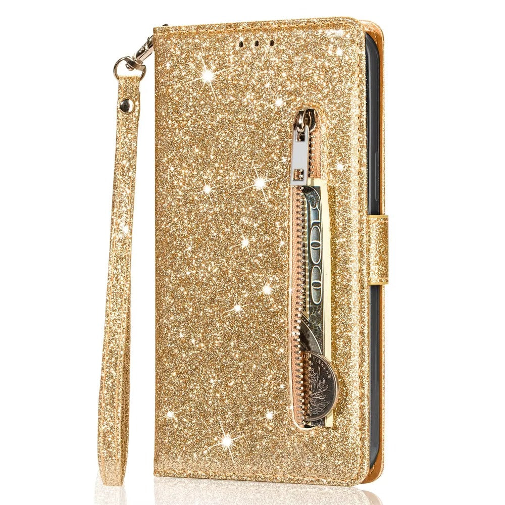 Luxury Apple iPhone Case, MagSafe Compatible, Camera Lens and Screen Protection, Ultra Thin, Shockproof, Magnetic, Full All Around Protection, Glitter Zipper Wallet Cover
