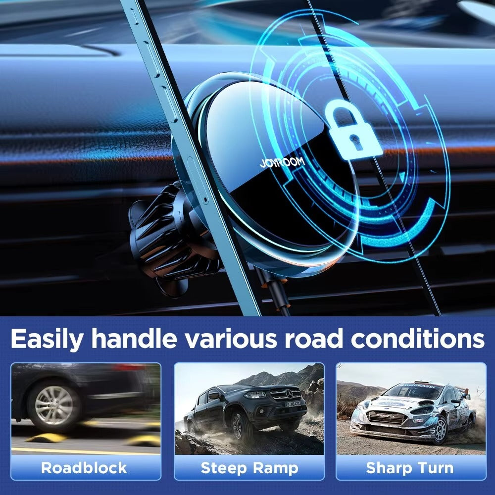 Premium Magnetic Wireless Car Phone Holder – Fast Charging Mount with Blue Light, Dashboard or Vent Clip