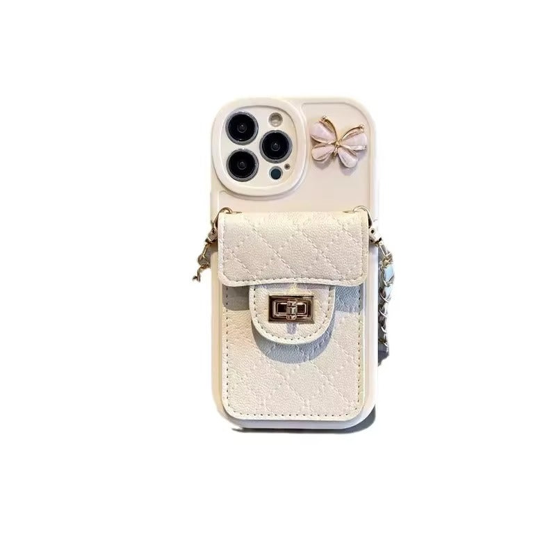Luxury Apple iPhone Case, MagSafe Compatible, Camera Lens & Screen Protection, Ultra Thin, Shockproof, Magnetic Full All Around Cover – Lingge Envelope Crossbody Card Bag with Long Necklace Strap