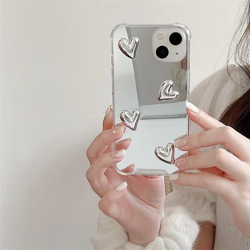 Luxury Apple iPhone Case, MagSafe Compatible, Camera Lens and Screen Protection, Ultra Thin, Shockproof, Magnetic, Full All Around Protection, Bow Heart Mirror Cover