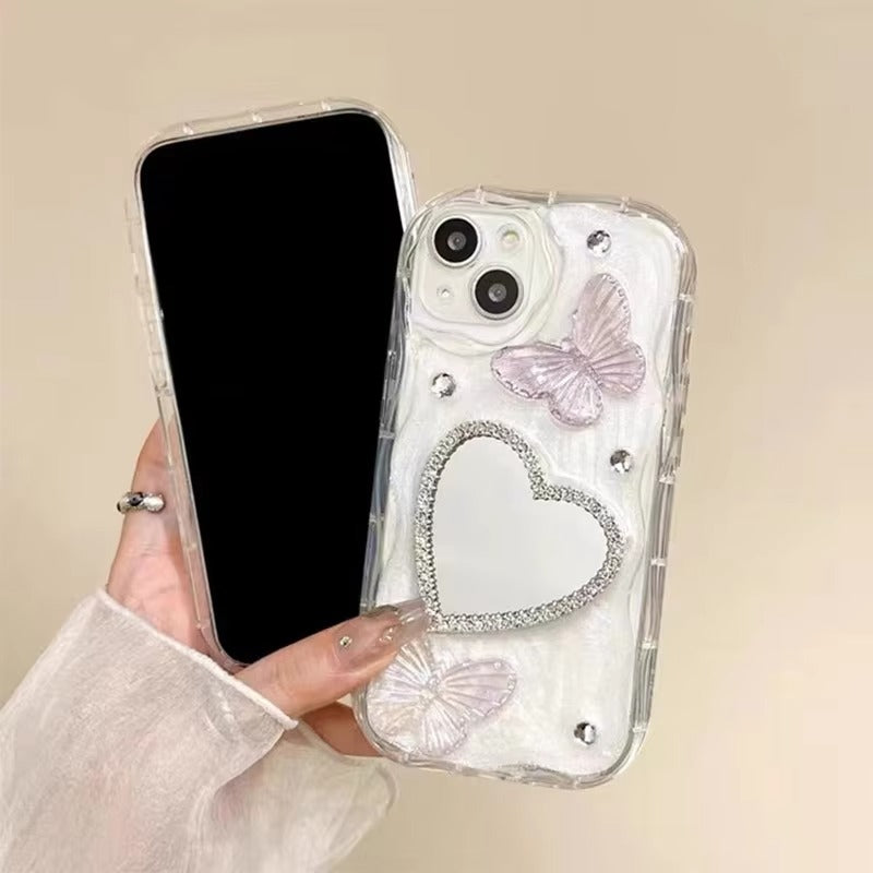 Luxury Apple iPhone Case, MagSafe Compatible, Camera Lens and Screen Protection, Ultra Thin, Shockproof, Magnetic, Full All Around Protection, Glitter Butterfly Mirror Cover