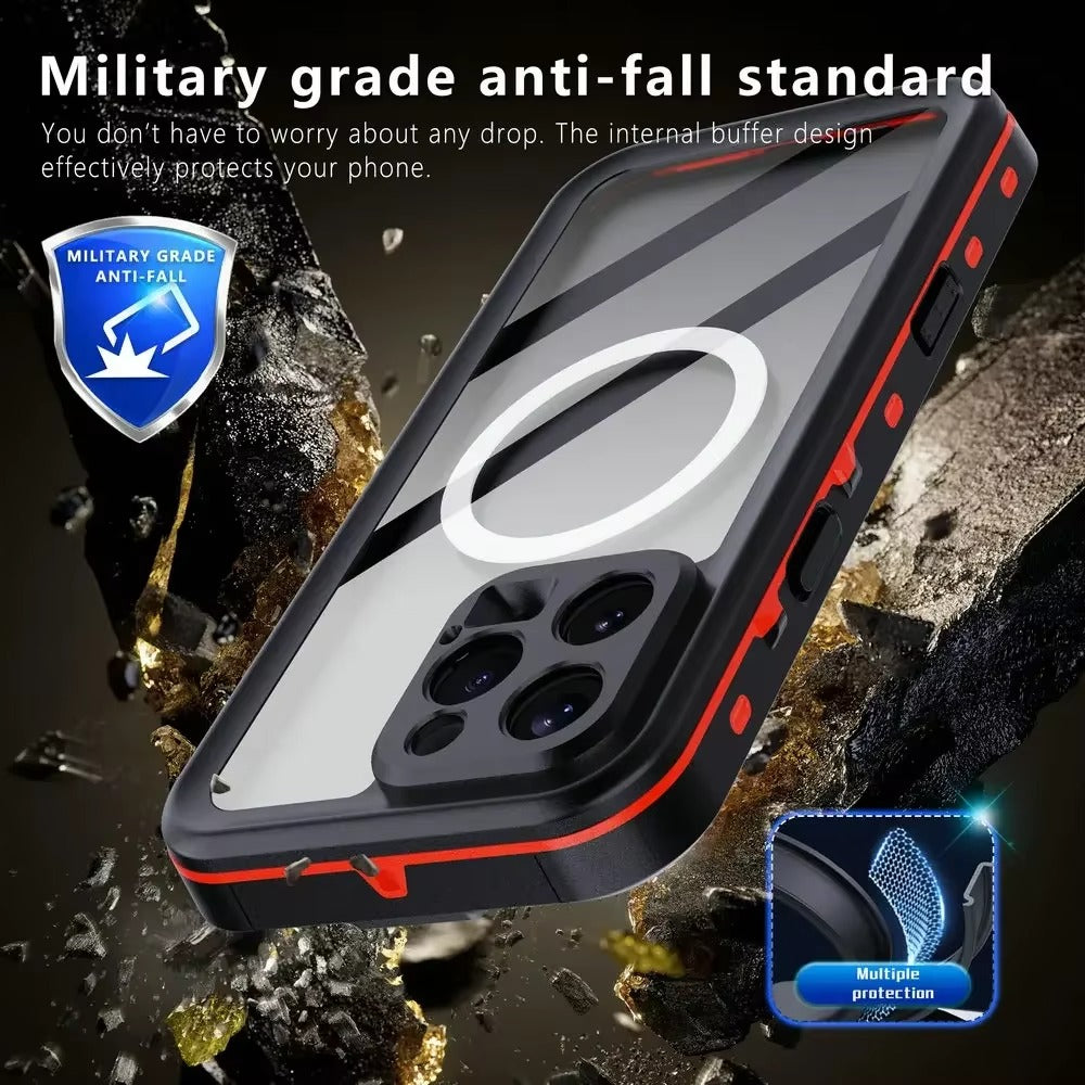 Luxury Apple iPhone Case MagSafe Compatible, Camera Lens & Screen Protection, Ultra Thin Shockproof Magnetic Full All Around Protection Cover with IP68 Waterproof 360 Seal Design