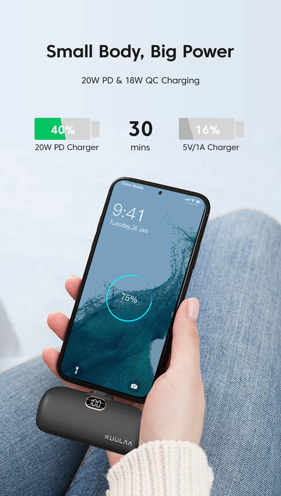 Premium, 5000mAh Mini Power Bank – Fast Charging, Portable External Battery Charger for iPhone, Android, USB-C Devices