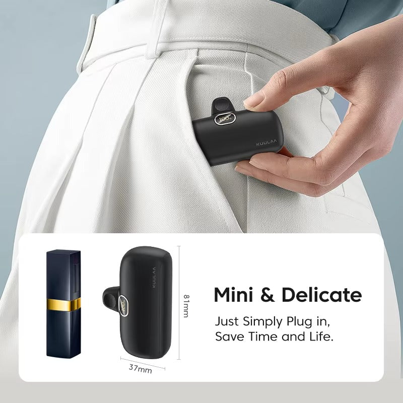 Premium, 5000mAh Mini Power Bank – Fast Charging, Portable External Battery Charger for iPhone, Android, USB-C Devices