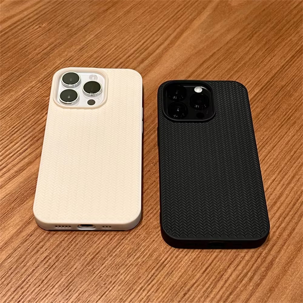Luxury Apple iPhone Case, MagSafe Compatible, Camera Lens & Screen Protection, Ultra Thin, Shockproof, Magnetic Full All Around Cover – Woven Pattern Soft Silicone Case with Solid Color Stylish Design