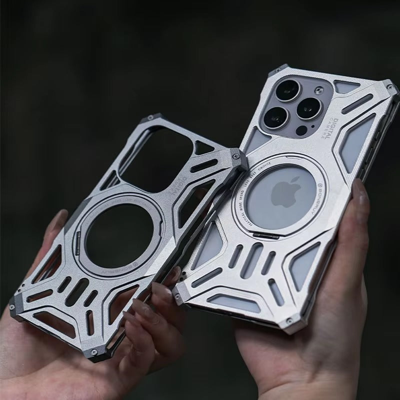 Luxury Apple iPhone Case, MagSafe Compatible, Camera Lens & Screen Protection, Ultra Thin, Shockproof, Magnetic Full All Around Cover – Magnetic Bracket Case with Fashion Aluminum Alloy Frame for Stylish Protection