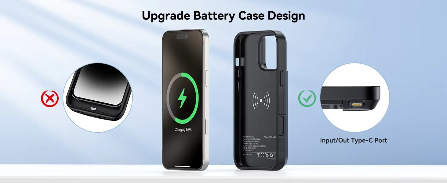 High Quality Apple iPhone Case MagSafe Compatible, Camera Lens & Screen Protection, Ultra Thin Shockproof Magnetic Full All Around Protection Cover with 8000mAh Battery Pack