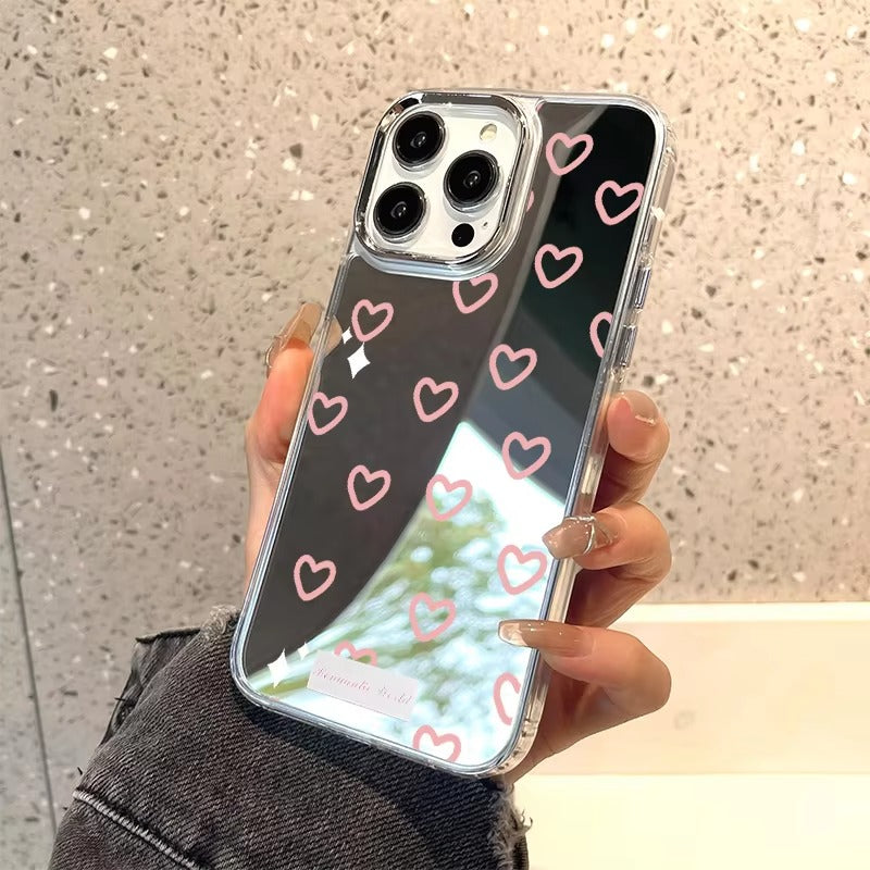 Luxury Apple iPhone Case, MagSafe Compatible, Camera Lens and Screen Protection, Ultra Thin, Shockproof, Magnetic, Full All Around Protection, Heart Mirror Soft Cover