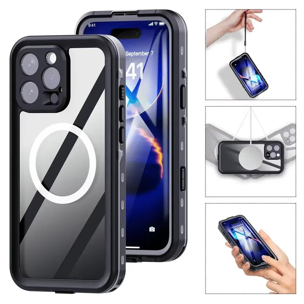 Luxury Apple iPhone Case MagSafe Compatible, Camera Lens & Screen Protection, Ultra Thin Shockproof Magnetic Full All Around Protection Cover with IP68 Waterproof 360 Seal Design