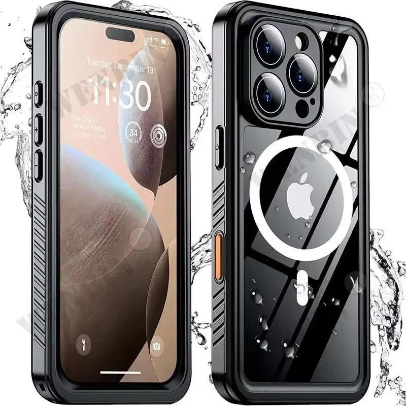 Premium Apple iPhone Case MagSafe Compatible, Camera Lens & Screen Protection, Ultra Thin Shockproof Magnetic Full All Around Protection Cover with IP68 Waterproof Diving Shell