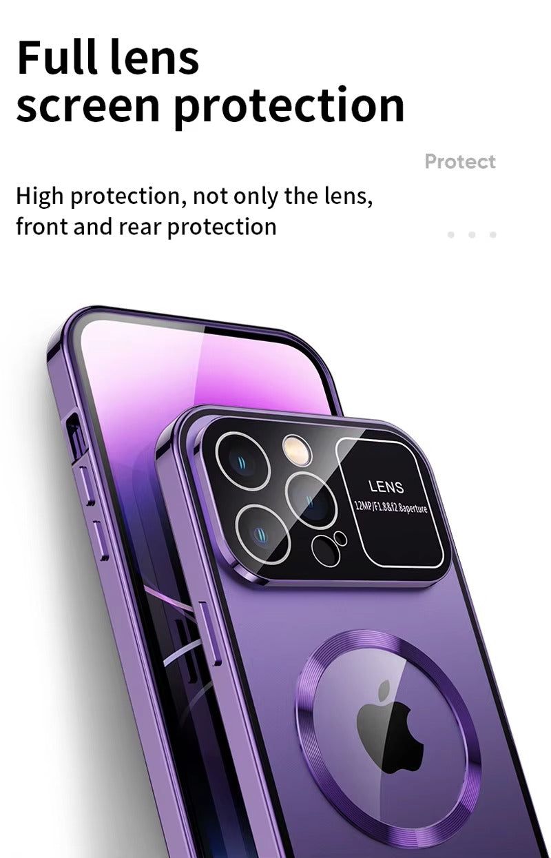 Luxury HD Glass Apple iPhone Case, MagSafe Compatible, Ultra Thin Magnetic Large Window Design and Camera Lens Shield