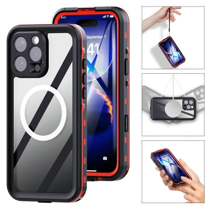 Luxury Apple iPhone Case MagSafe Compatible, Camera Lens & Screen Protection, Ultra Thin Shockproof Magnetic Full All Around Protection Cover with IP68 Waterproof 360 Seal Design