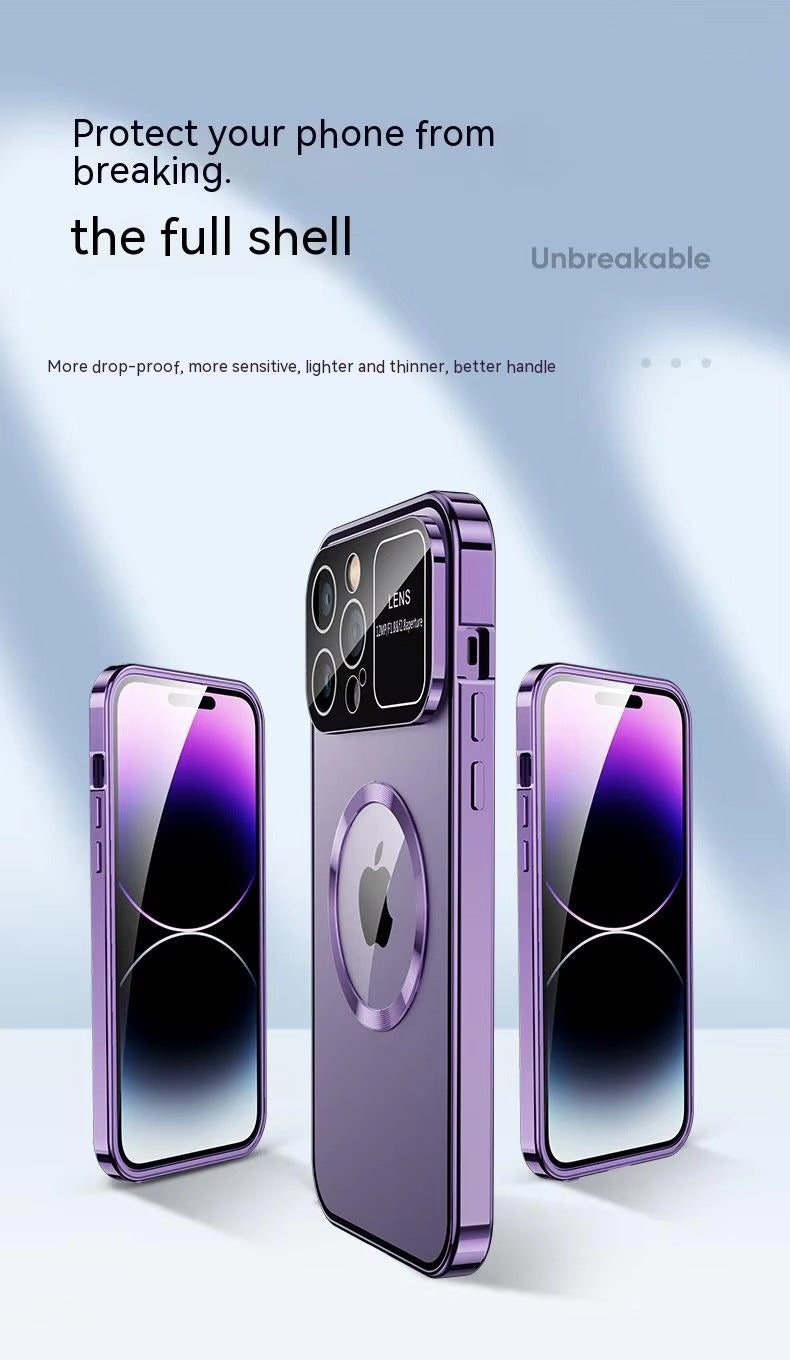 Premium Apple iPhone Case, MagSafe Compatible, Camera Lens & Screen Protection, Ultra Thin, Shockproof, Magnetic Full All Around Cover – Large Window Privacy Case with Magnetic Frosted Glass Back & Wireless Charging Support