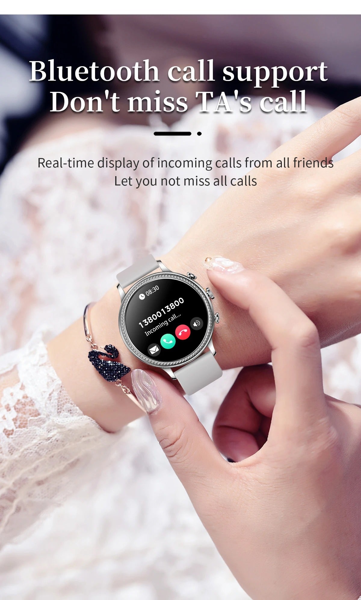 Luxury Women's Smartwatch with Bluetooth Calling – 1.39" HD Display, Heart Rate & SpO2 Monitor, Sleep Tracking, Menstrual Reminder, Fitness Watch Waterproof
