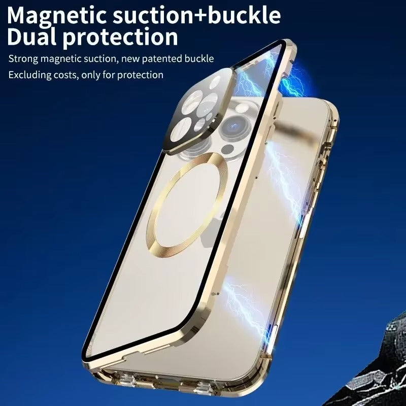 Premium Apple iPhone Case Ultra Thin Shockproof Magnetic Full All Around Protection Cover with Metal Frame Glass Design