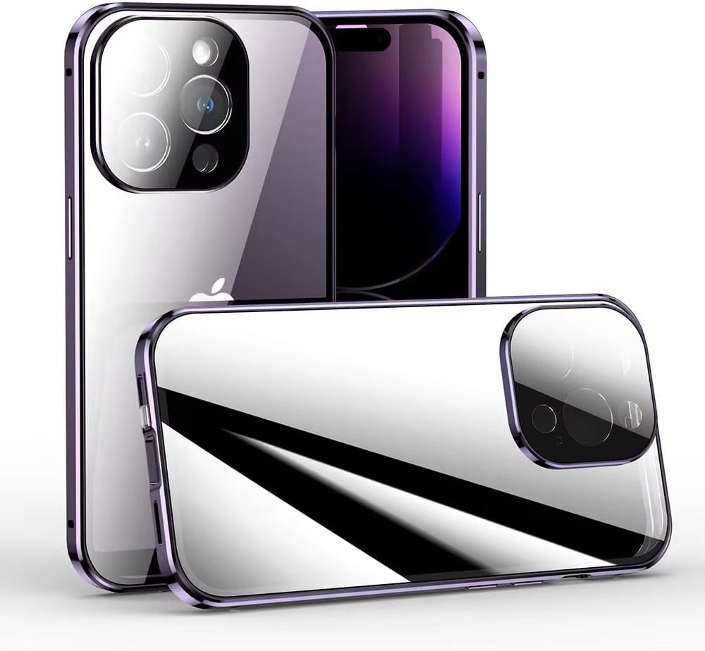Premium Apple iPhone Case, MagSafe Compatible, Camera Lens & Screen Protection, Ultra Thin, Shockproof, Magnetic Full All Around Cover – Double Glass Anti-Peep Privacy Case with Magnetic Adsorption & Lens Protection
