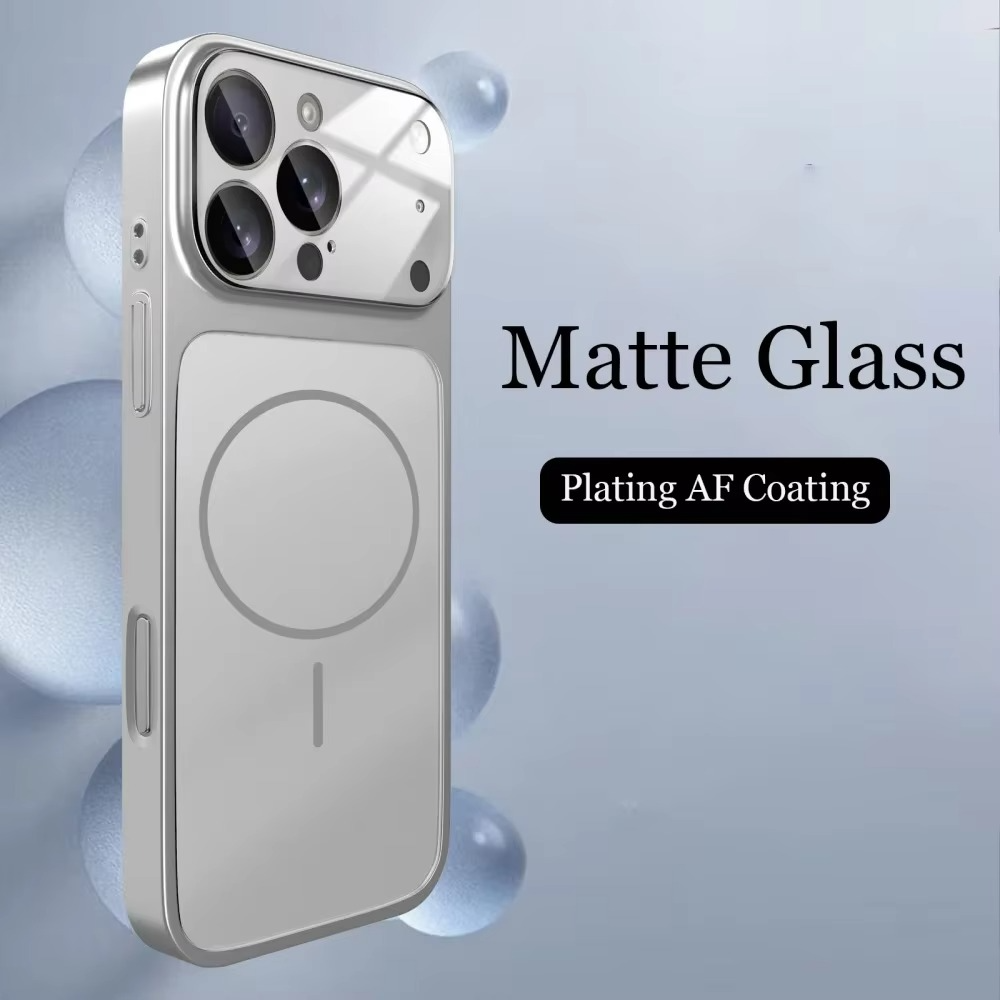 Premium Nano Matte Glass iPhone Case – MagSafe Compatible Magnetic Protective Cover with Shockproof Armor Frame and Camera Lens Protector