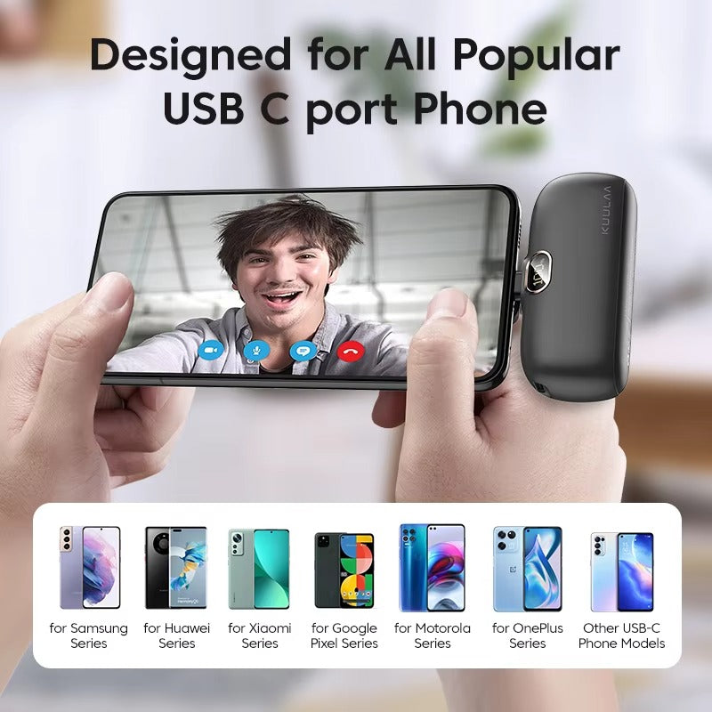 Premium, 5000mAh Mini Power Bank – Fast Charging, Portable External Battery Charger for iPhone, Android, USB-C Devices