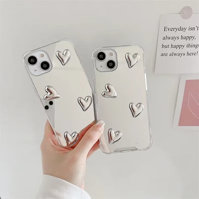 Luxury Apple iPhone Case, MagSafe Compatible, Camera Lens and Screen Protection, Ultra Thin, Shockproof, Magnetic, Full All Around Protection, Bow Heart Mirror Cover