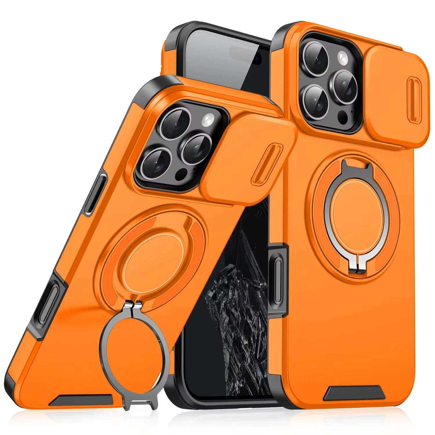 High Quality Apple iPhone Case MagSafe Compatible, Camera Lens & Screen Protection Cover with Slide Lens & Armor Bracket
