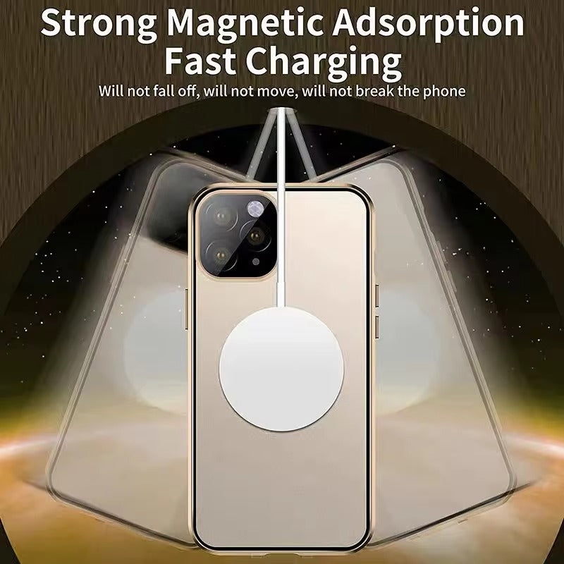 Premium Apple iPhone Case Ultra Thin Shockproof Magnetic Full All Around Protection Cover with Metal Frame Glass Design