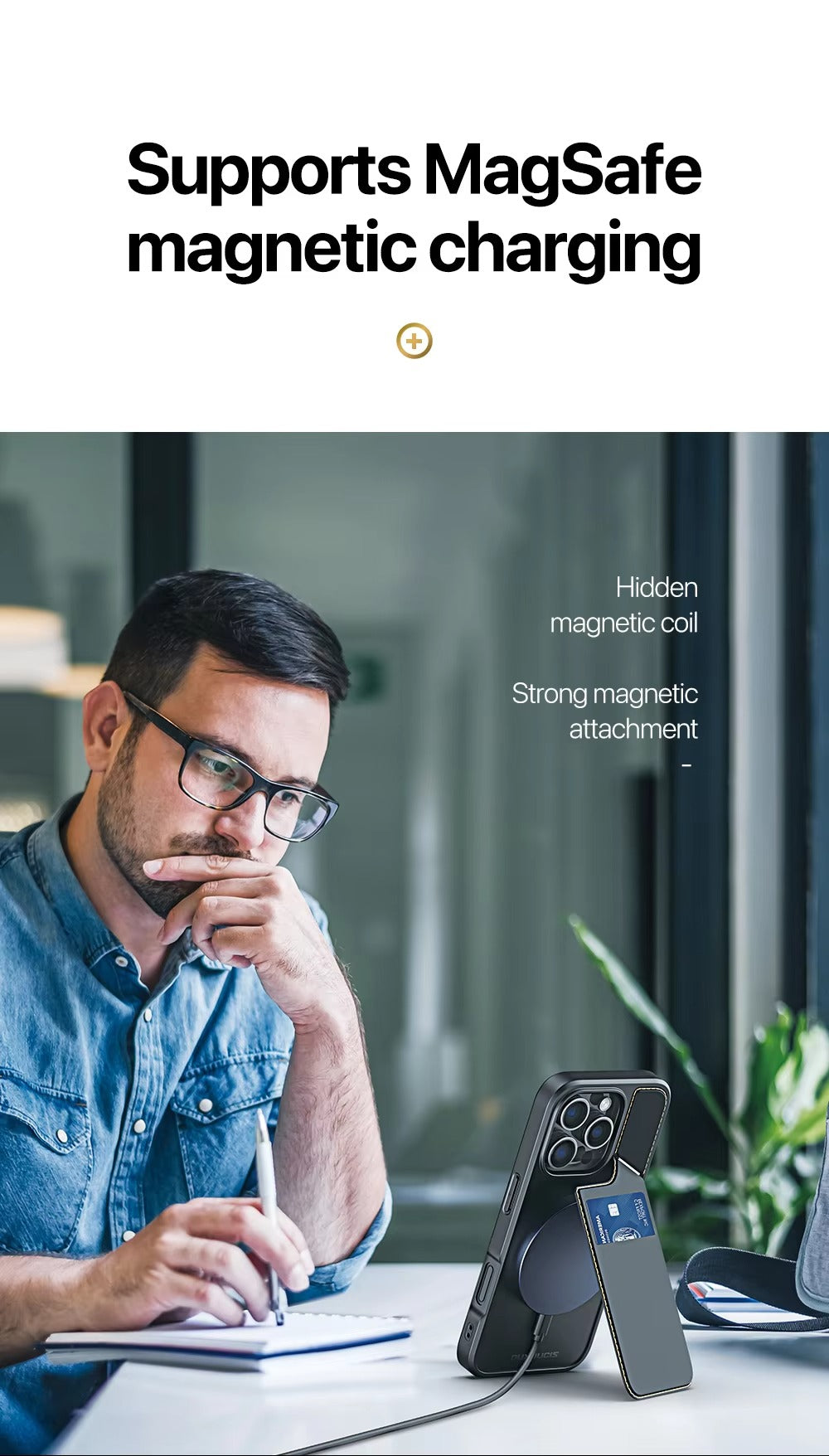 Premium Apple iPhone Case, MagSafe Compatible, Camera Lens and Screen Protection, Ultra Thin, Shockproof, Magnetic, Full All Around Protection, 3-in-1 Business Card Cover