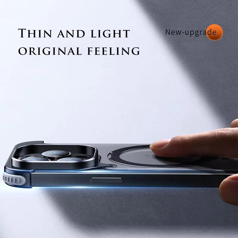 Luxury Edgeless Apple iPhone Case, MagSafe Compatible, Ultra Thin Magnetic Metal Frame and Aluminum Kickstand
