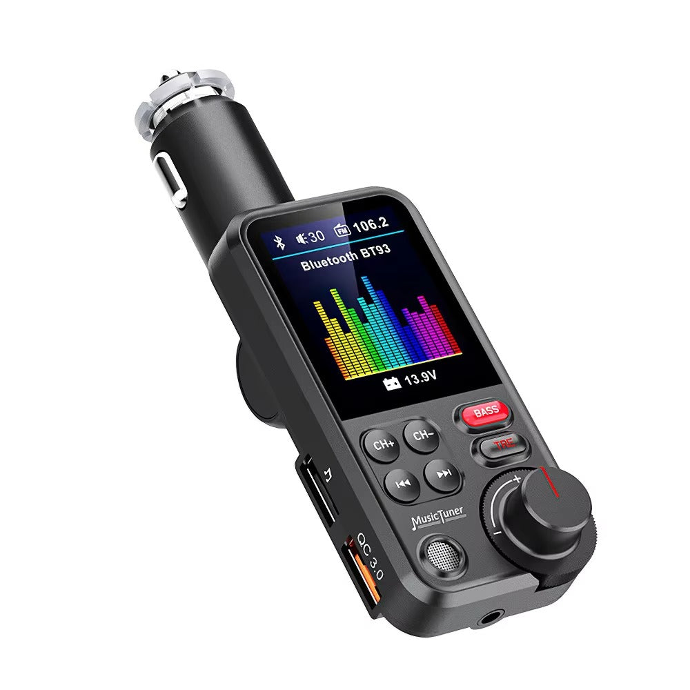 Premium, 1.8-Inch, Wireless Bluetooth FM Transmitter for Car, AUX Support, QC3.0 Charging, Treble, Bass Adjustment,