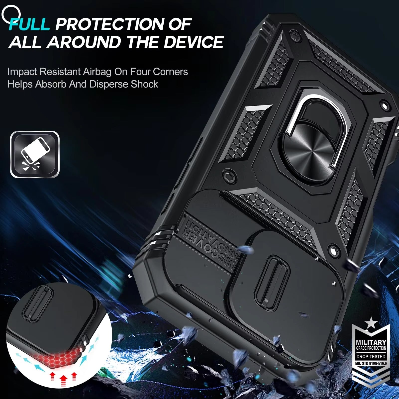 Robust Apple iPhone Case, MagSafe Compatible, Camera Lens and Screen Protection, Ultra Thin, Shockproof, Magnetic, Full All Around Protection, Slide Rotating Armor Cover