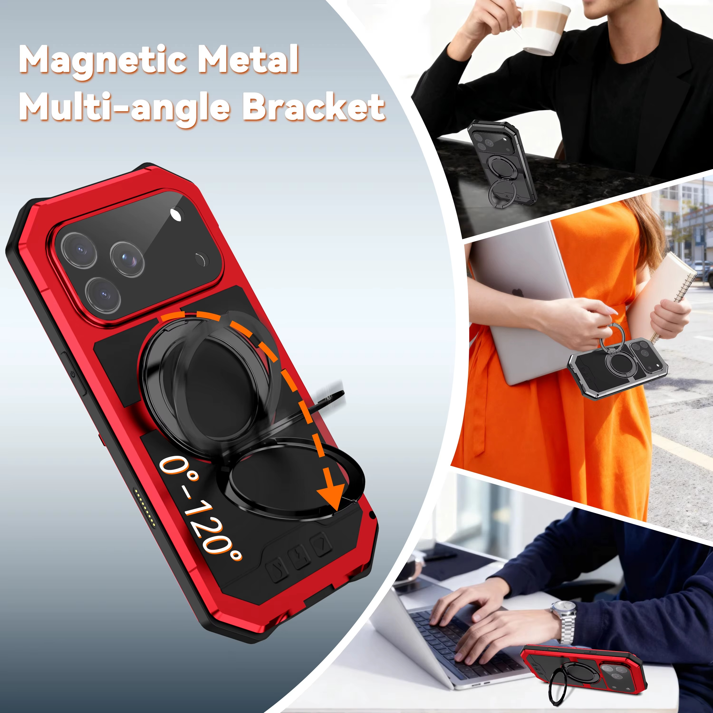 Premium Aluminum Armor iPhone Case – MagSafe Compatible Magnetic Cover with Built-in Kickstand, Glass Screen Protection and Shockproof Bumper