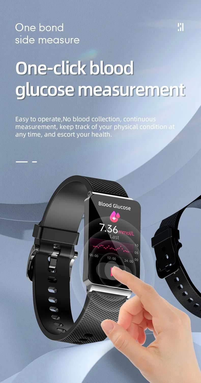 Premium Non-Invasive Blood Glucose Smartwatch – ECG, Heart Rate, Blood Pressure, Oxygen & Temperature Monitor, Waterproof Fitness Tracker with Touchscreen