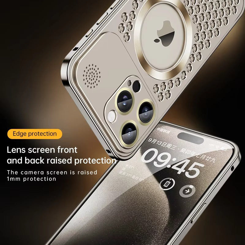 High Quality Apple iPhone Case, MagSafe Compatible, Camera Lens & Screen Protection, Ultra Thin, Shockproof, Magnetic Full All Around Cover – Metal Heat Dissipation Case with Magnetic Aluminum Back for Enhanced Cooling