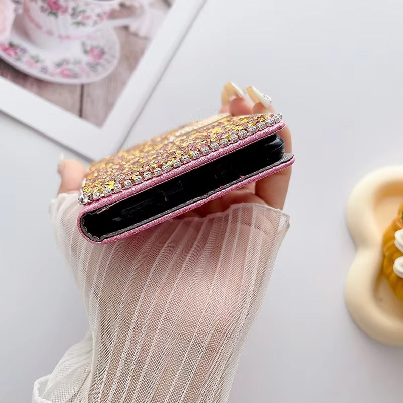 Luxury Apple iPhone Case, MagSafe Compatible, Camera Lens and Screen Protection, Ultra Thin, Shockproof, Magnetic, Full All Around Protection, Glitter Leather Wallet Cover