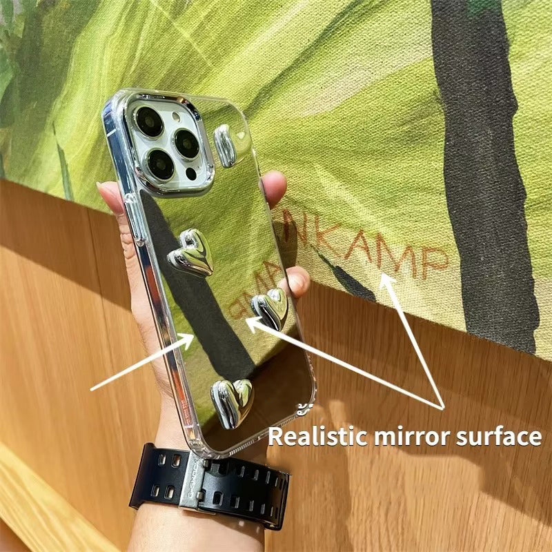 Luxury Apple iPhone Case, MagSafe Compatible, Camera Lens and Screen Protection, Ultra Thin, Shockproof, Magnetic, Full All Around Protection, Silvery Heart Mirror Cover