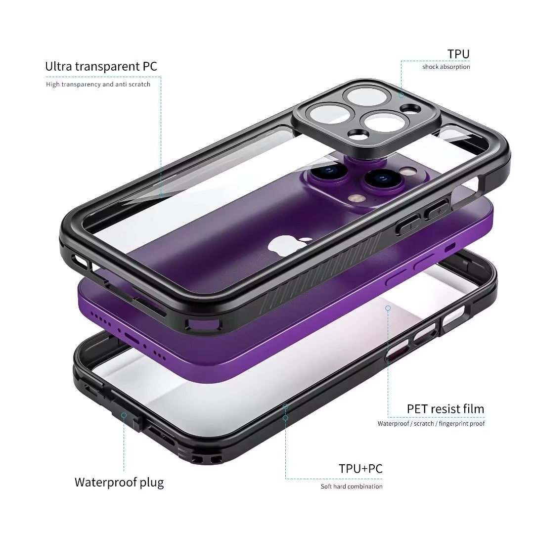 Premium Waterproof Apple iPhone Case, MagSafe Compatible, Ultra Thin Magnetic Shockproof Full Protection Cover with IP68 Seal for Diving, Swimming, and Underwater Use
