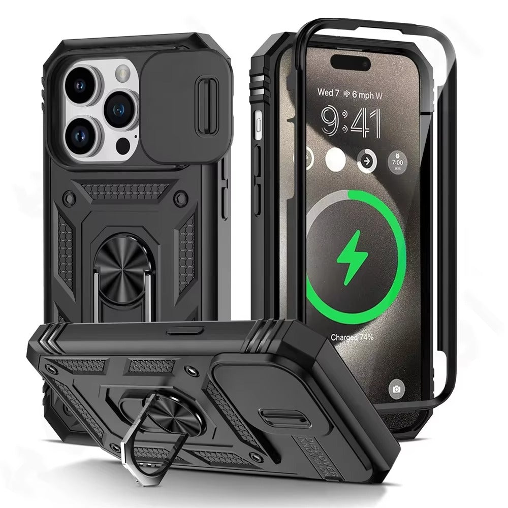 Robust Apple iPhone Case, MagSafe Compatible, Camera Lens and Screen Protection, Ultra Thin, Shockproof, Magnetic, Full All Around Protection, Slide Rotating Armor Cover