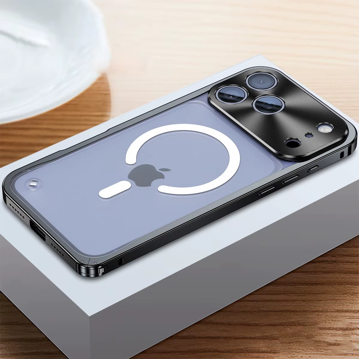 Premium Aluminum Alloy Frame iPhone Case – MagSafe Compatible Magnetic Bumper with Shockproof Protection, Matte Transparent Back and Camera Lens Guard