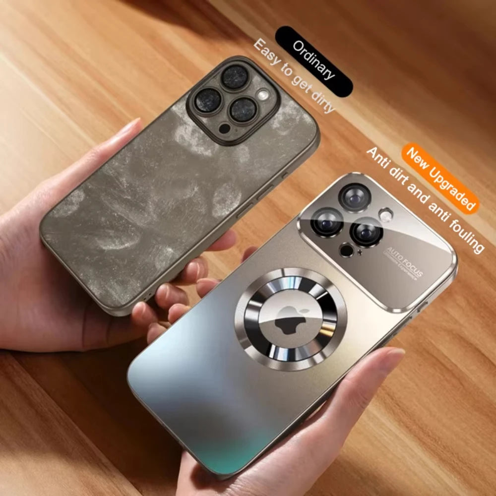 Luxury iPhone Case MagSafe Compatible Magnetic Shockproof Cover with Camera Lens Protection Ultra Thin Full Protection Metallic Matte PC TPU Protective Back