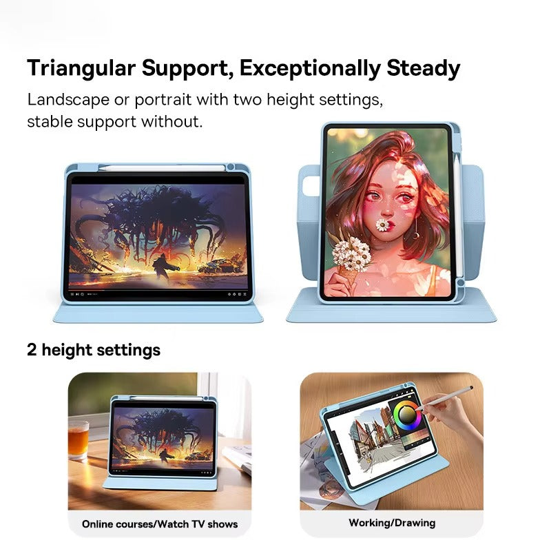 Premium Magnetic iPad Case with Pencil Holder – Slim Smart Cover with Auto SleepCompatible with 10.2", 10.9", 11", 12.9" Tablets