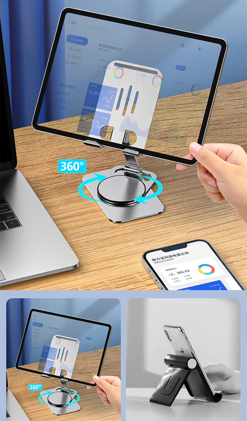 Premium Tablet Stand HolderDesktop Mount for iPad, 10.2", 11", and Other Tablets Stable Base for Office, Home or Kitchen Use