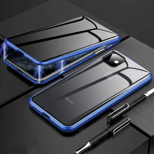 Premium Apple iPhone Case, MagSafe Compatible, Camera Lens & Screen Protection, Ultra Thin, Shockproof, Magnetic Full All Around Cover – Anti-Peeping Tempered Glass Case with Magnetic Metal Bumper & Privacy Protection