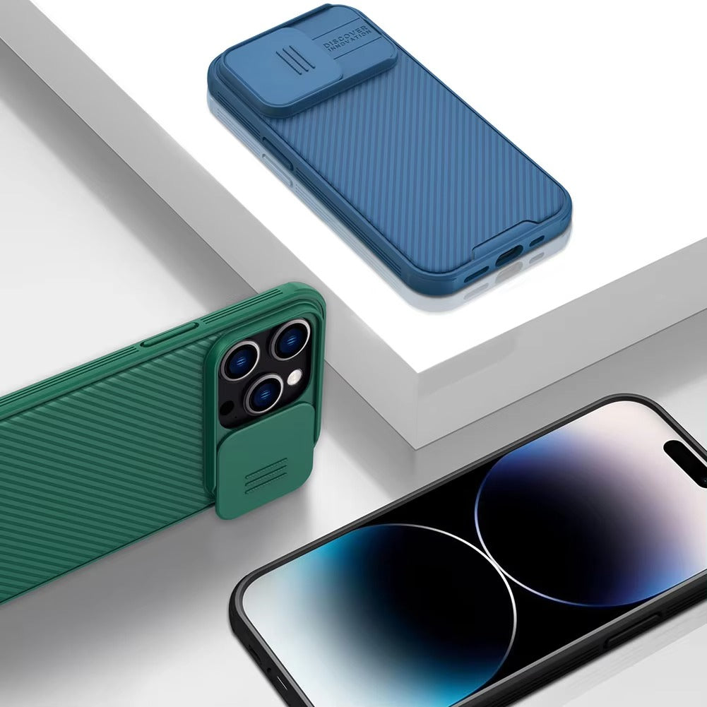 Premium Apple iPhone Case Ultra Thin Shockproof Magnetic Full All Around Protection Cover with Slide Camera Stand Bracket