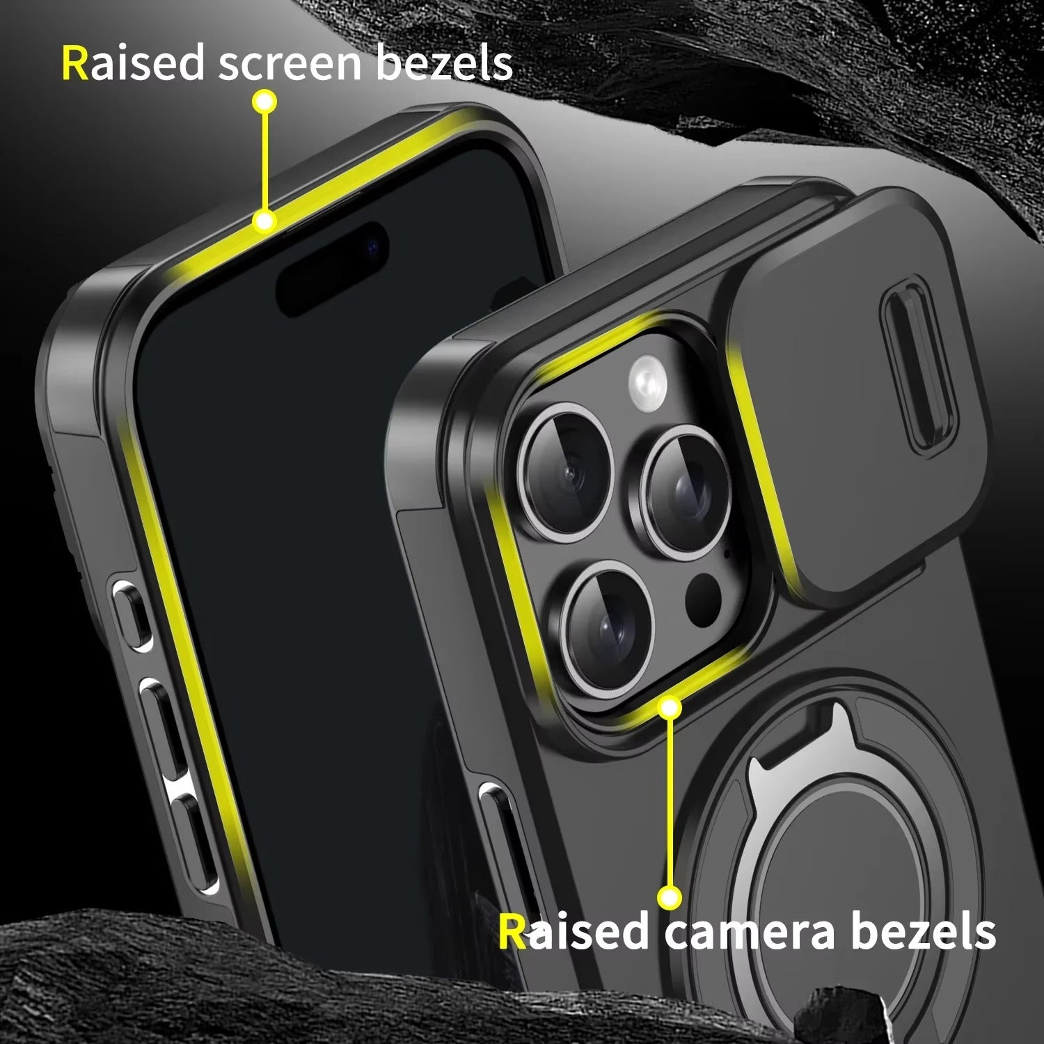 High Quality Apple iPhone Case MagSafe Compatible, Camera Lens & Screen Protection Cover with Slide Lens & Armor Bracket