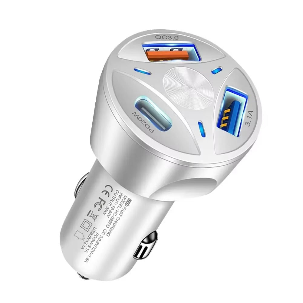 High Speed 55W USB Car Charger Adapter – 4-Port PD & QC3.0 Fast Charging Cigarette Lighter Plug with LED Display, Smart Protection for Phones & Tablets