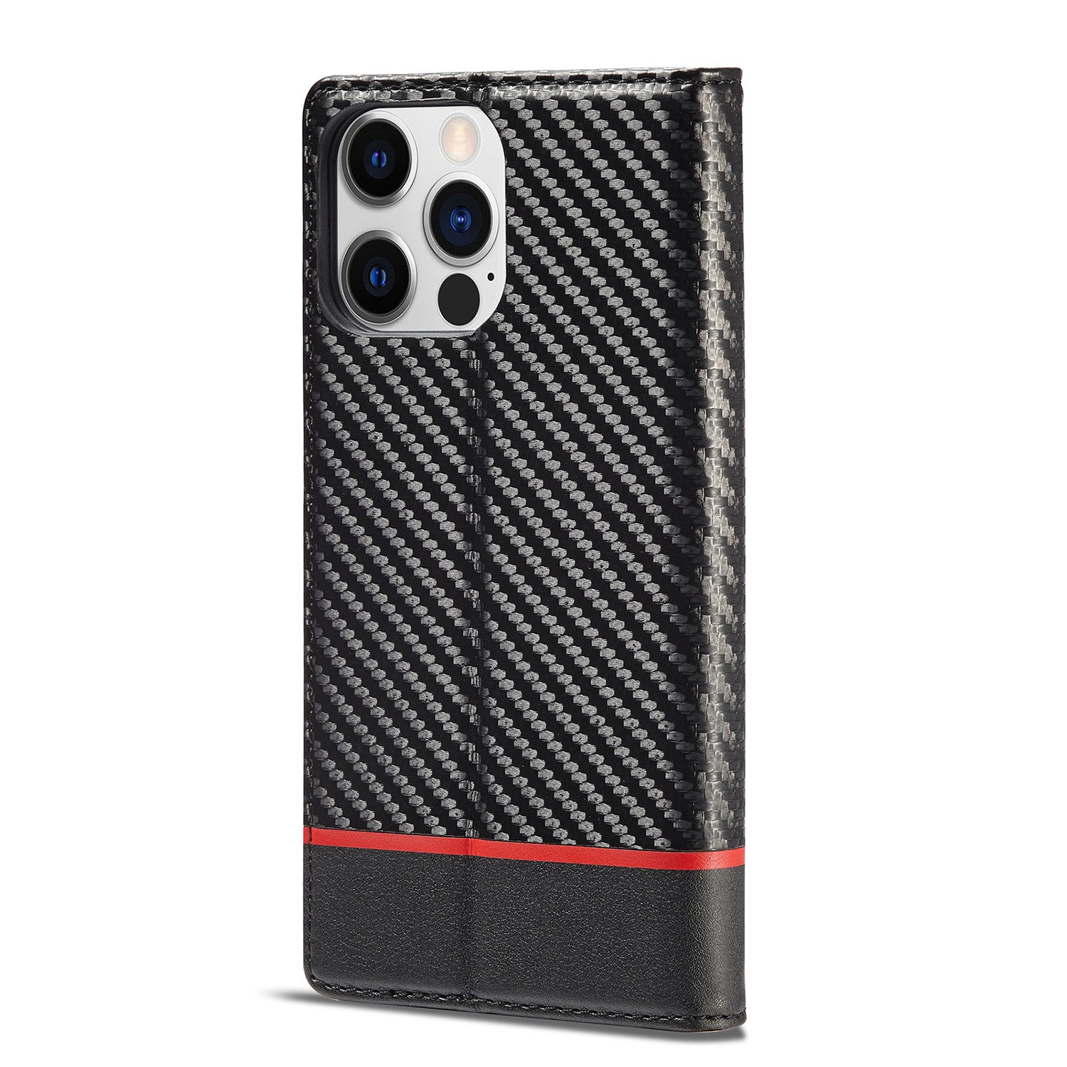 Luxury Carbon Fiber Leather Wallet iPhone Case – Magnetic Flip Cover, Card Holder, Shockproof Protection, Durable for iPhone