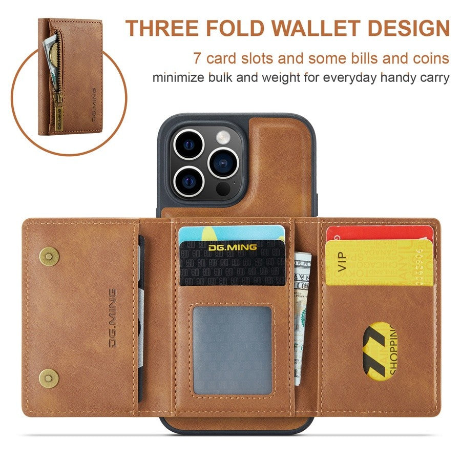 RFID Magnetic Detachable Leather Wallet iPhone Case – Stand Function, Secure Card Holder Premium Protection for iPhone Models