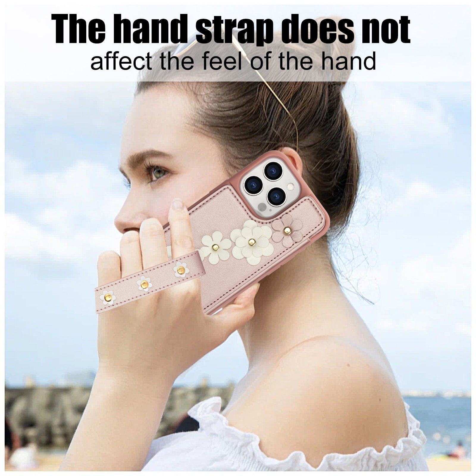 Luxury Crossbody Wallet Leather iPhone Case – 3D Flower Design, Card Slot, Wrist Strap, Magnetic Closure, Protective Cover